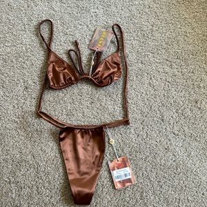 Oh Polly brown satin thong swimsuit, never been worn